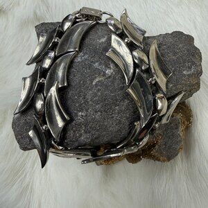 Vintage Chunky Abstract Funky Silver Tone Link Bracelet Brutalist Modern 7.5"